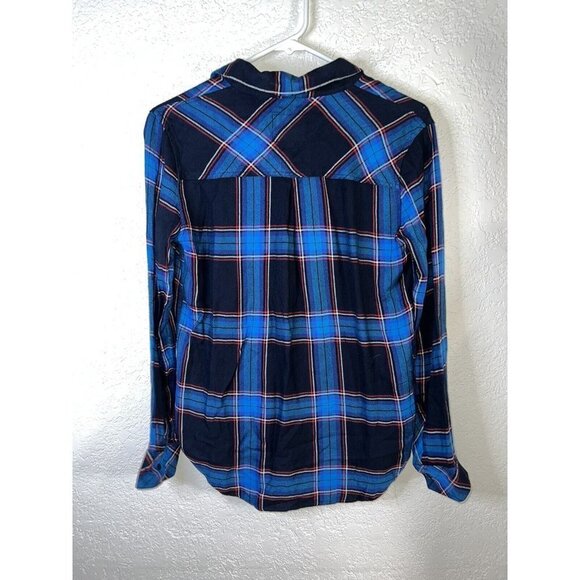 Rails Button Front Collared Flannel Blue Plaid Top Size X-Small Crop Style (m) - Picture 5 of 7